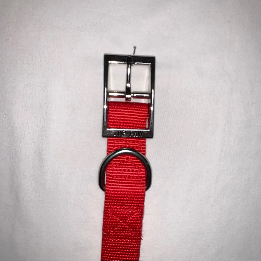 Red Dog Collar Top Paw Silver Clasp Thick Heavyweight Engraved Adjustable Leash